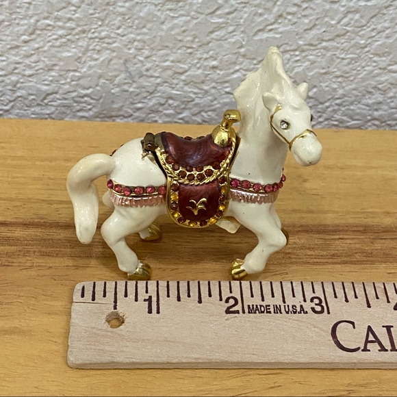 Objet d Art Form Work of Art White Horse Rhinestone Enamel Trinket Box - Picture 7 of 12